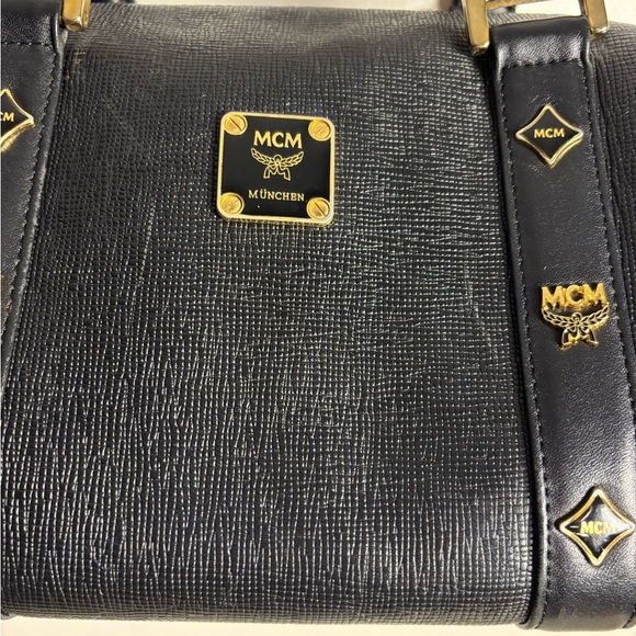 MCM Saffiano Leather Monogram Studded Boston Bag - Picture 4 of 13